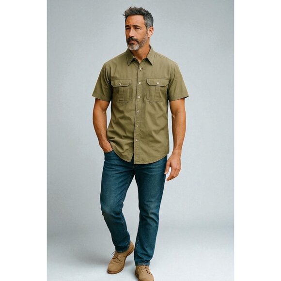 Ocean Current Mens Olive Green Short Sleeve Button-Up Shirt - Picture 1 of 12